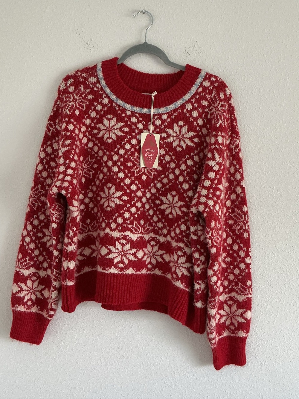 Universal Thread Red and White Nordic Fair Isle Crewneck Sweater